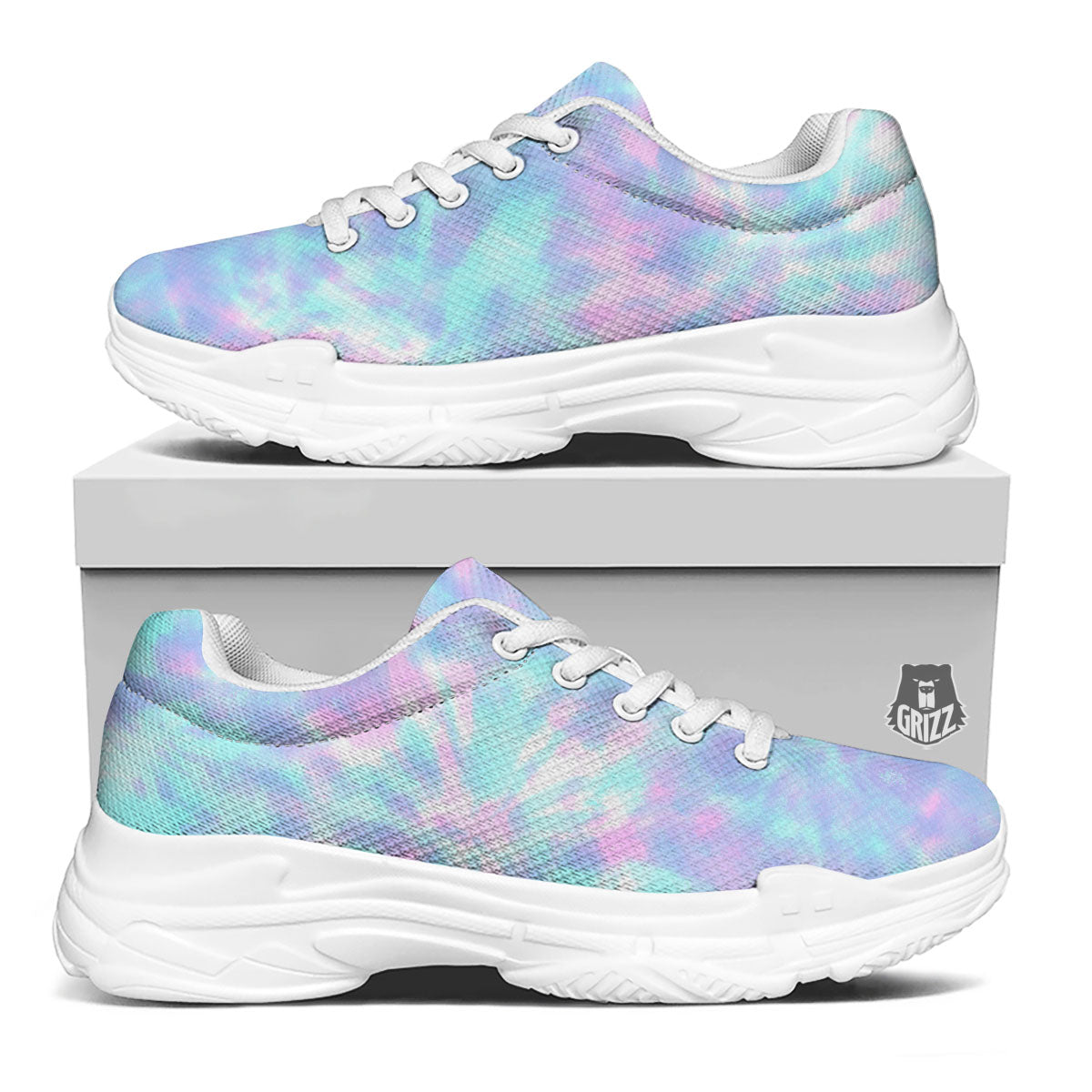 Tie Dye Teal And Pink Print White Chunky Shoes-grizzshop