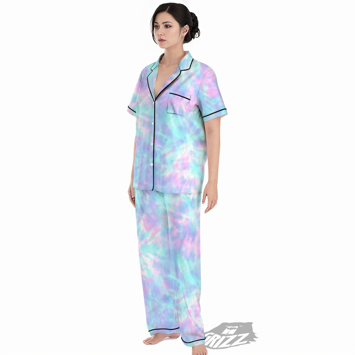 Tie Dye Teal And Pink Print Women's Pajamas Set-grizzshop