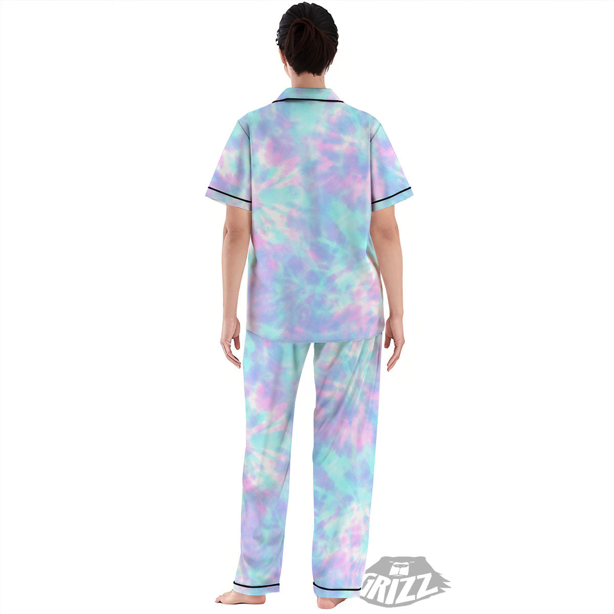 Tie Dye Teal And Pink Print Women's Pajamas Set-grizzshop
