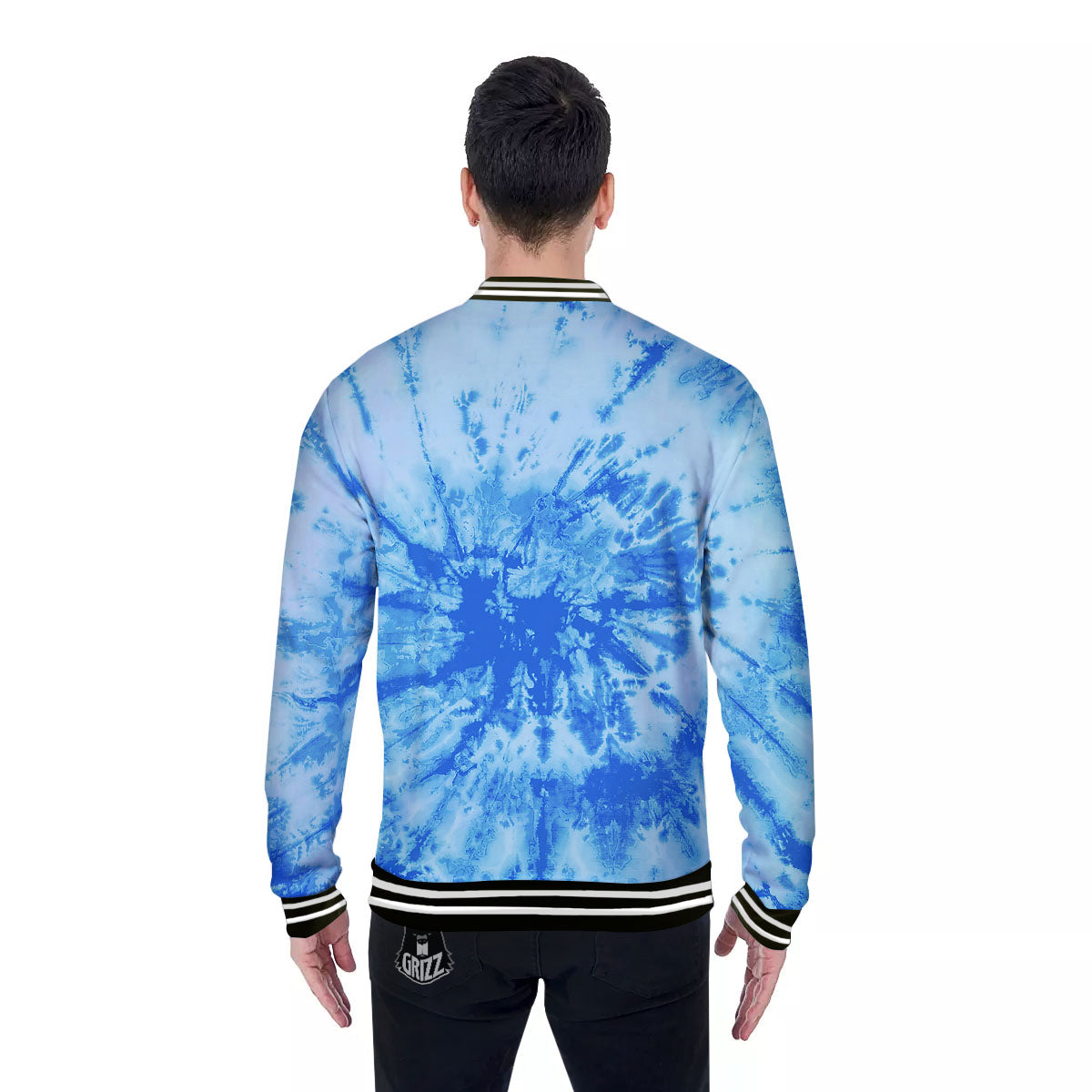 Tie Dye Turquoise Print Baseball Jacket-grizzshop