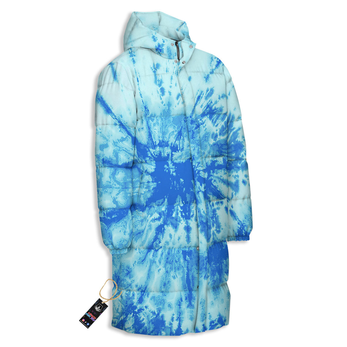 Tie Dye Turquoise Print Long Down Jacket-grizzshop