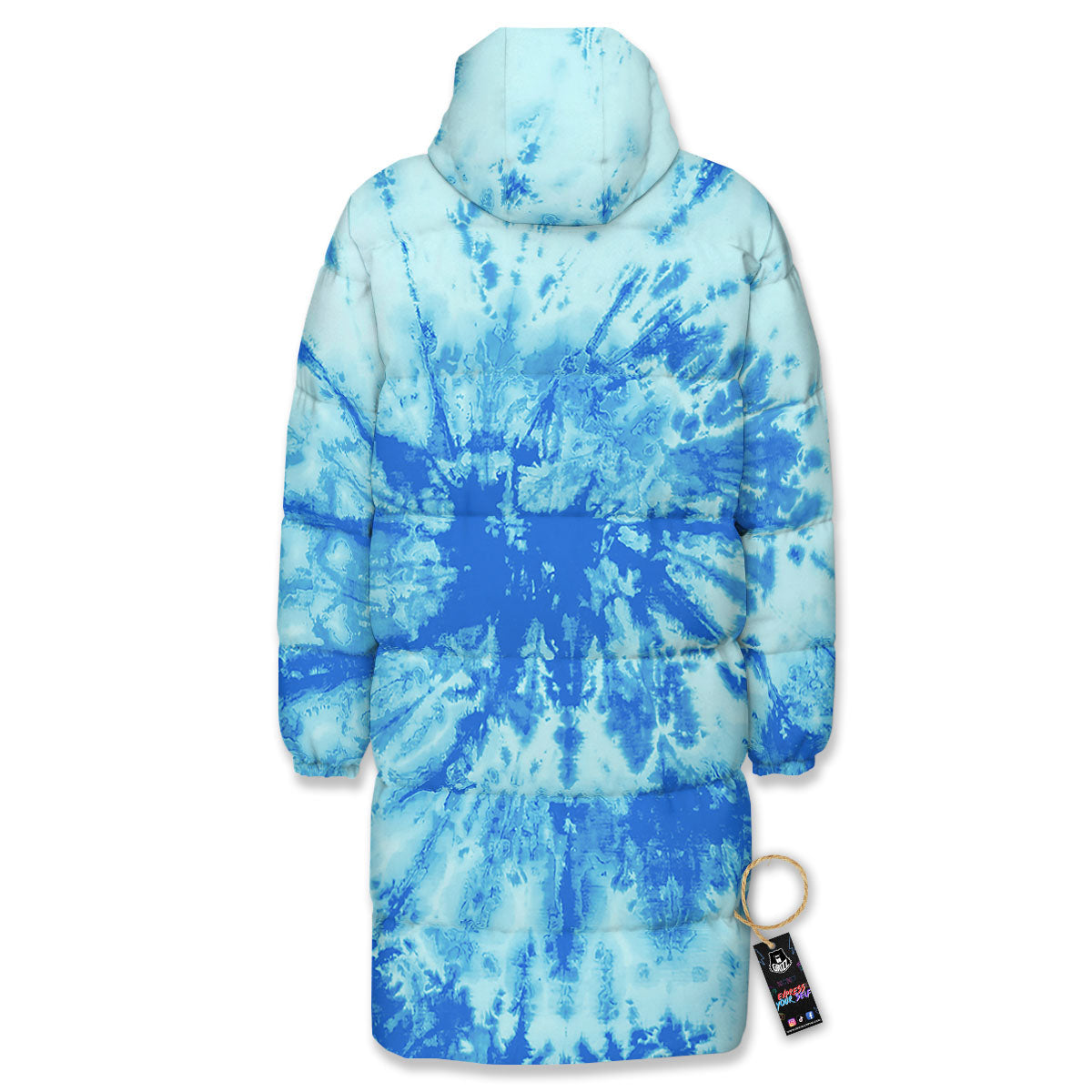 Tie Dye Turquoise Print Long Down Jacket-grizzshop