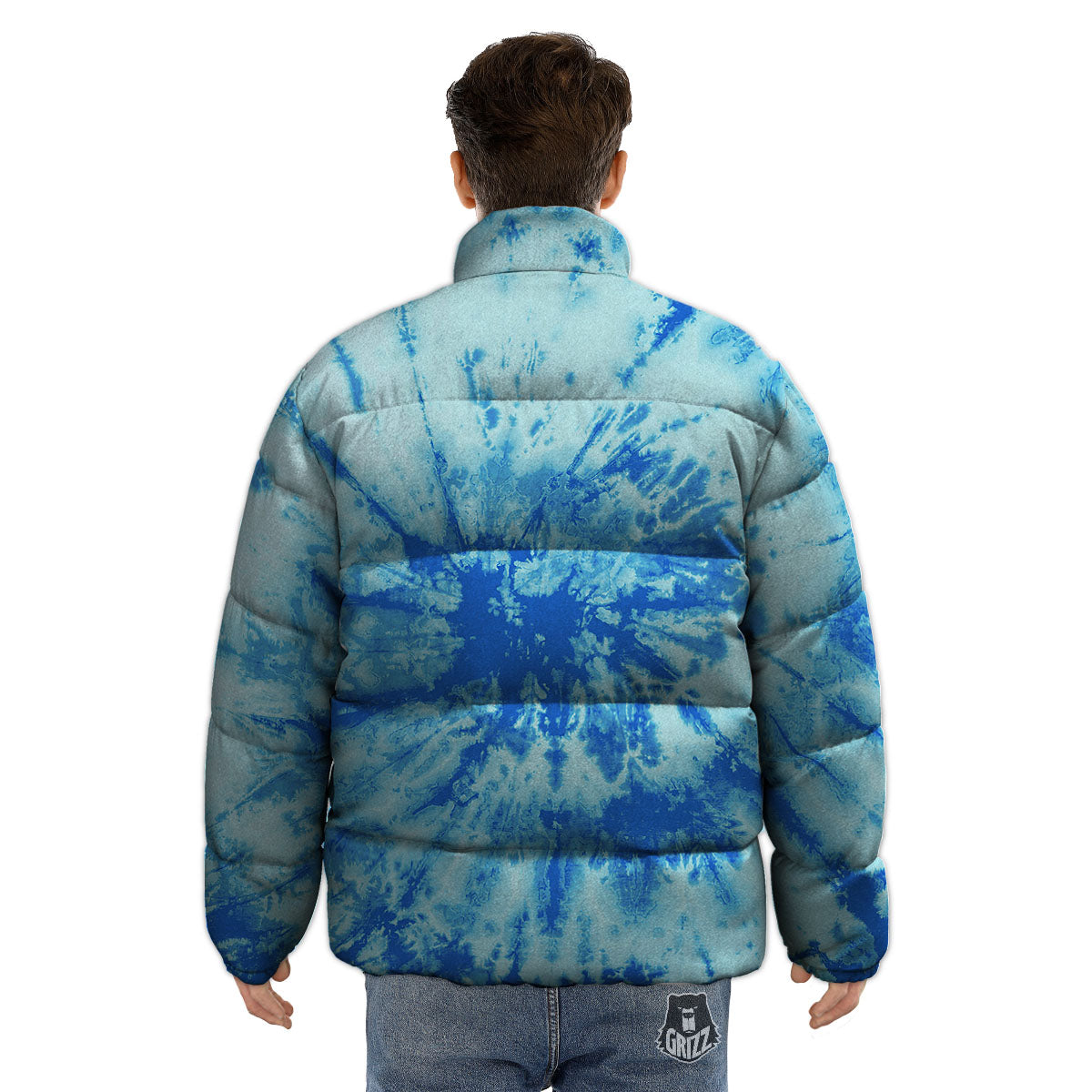 Tie Dye Turquoise Print Puffer Jacket-grizzshop
