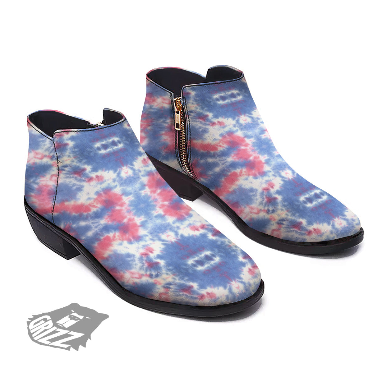 Tie Dye Two Tone Print Pattern Ankle Boots-grizzshop