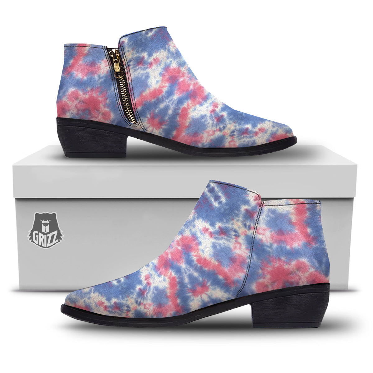 Tie Dye Two Tone Print Pattern Ankle Boots-grizzshop