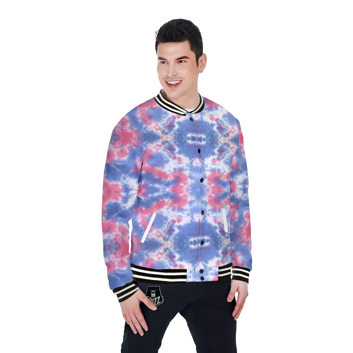 Tie Dye Two Tone Print Pattern Baseball Jacket-grizzshop