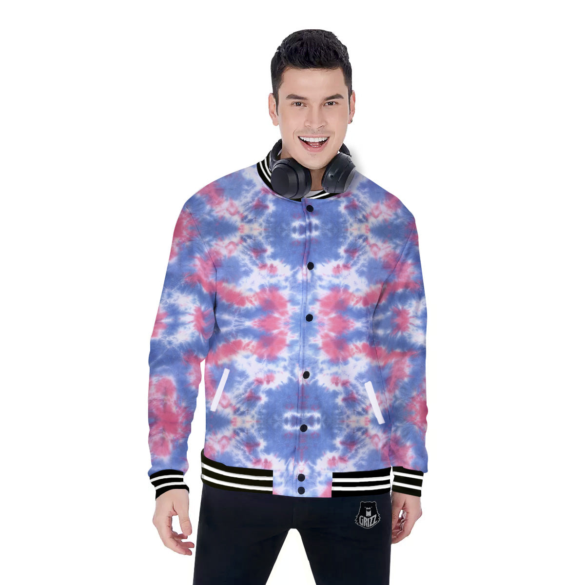 Tie Dye Two Tone Print Pattern Baseball Jacket-grizzshop
