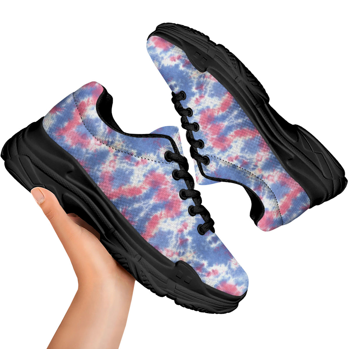 Tie Dye Two Tone Print Pattern Black Chunky Shoes-grizzshop