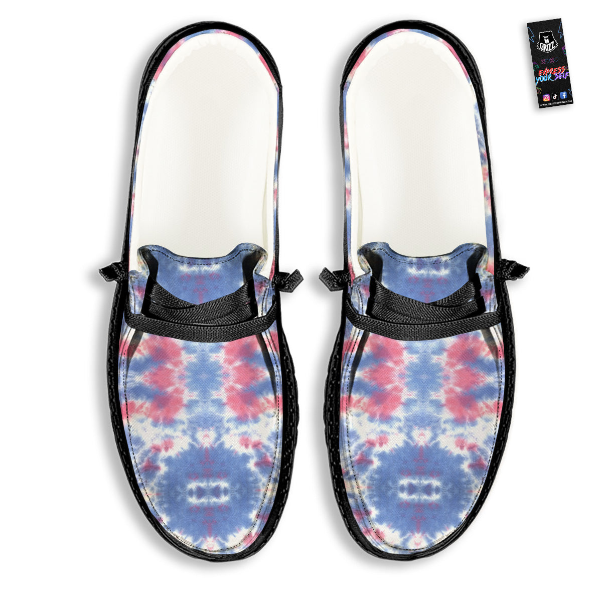 Tie Dye Two Tone Print Pattern Black Loafers-grizzshop