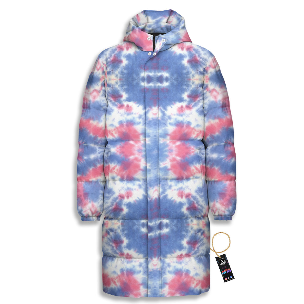 Tie Dye Two Tone Print Pattern Long Down Jacket-grizzshop