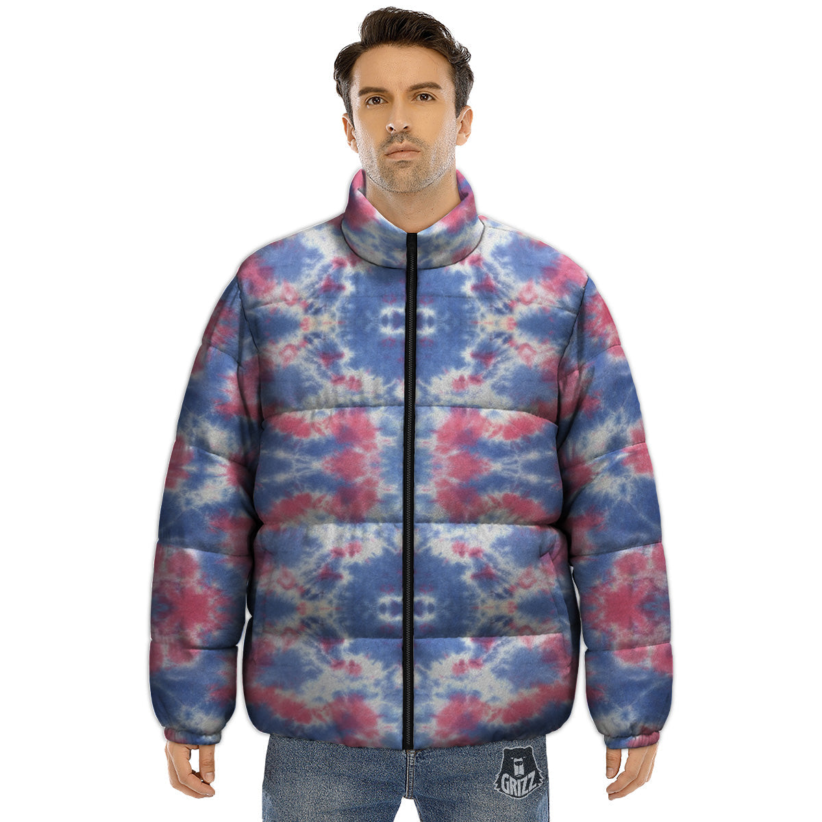 Tie Dye Two Tone Print Pattern Puffer Jacket-grizzshop