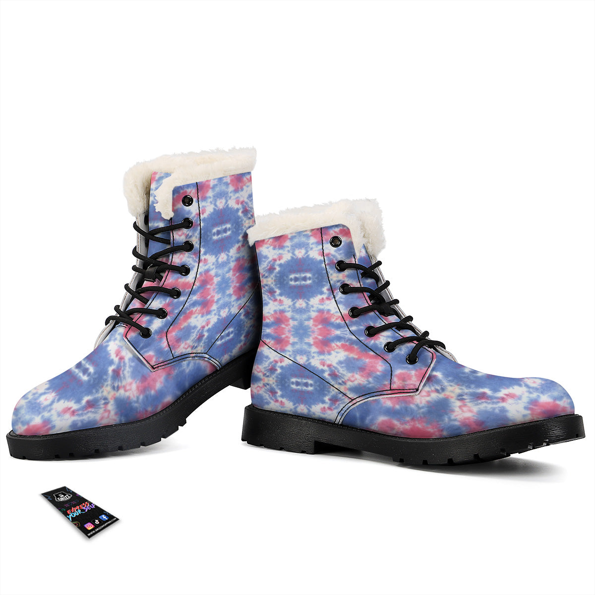 Tie Dye Two Tone Print Pattern Winter Boots-grizzshop
