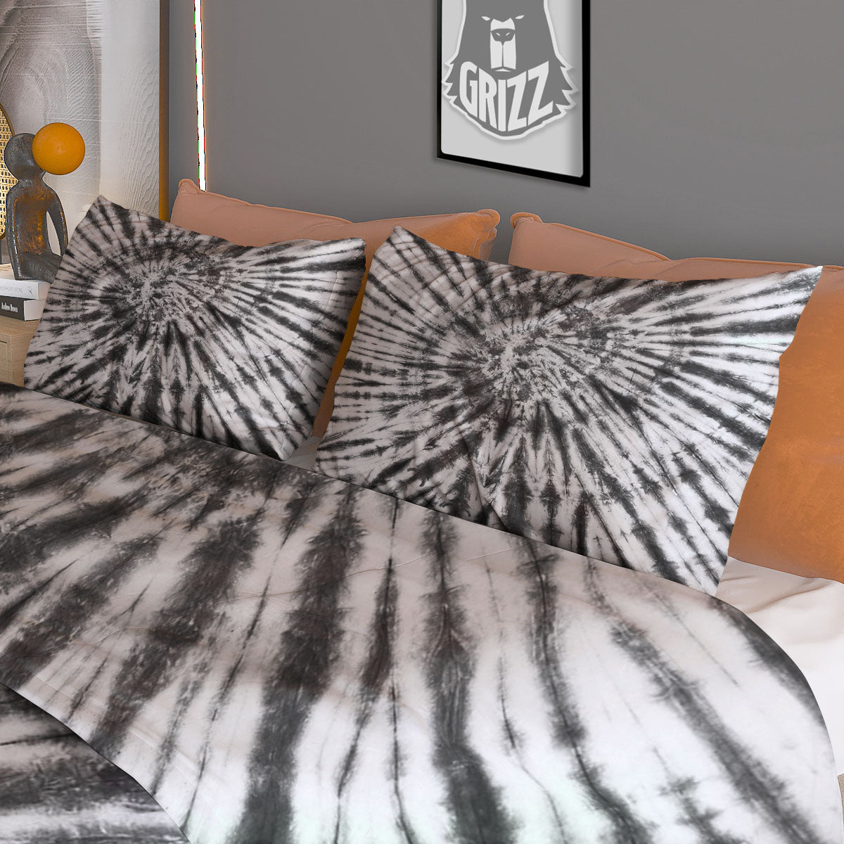 Tie Dye White And Black Print Duvet Cover Bedding Set