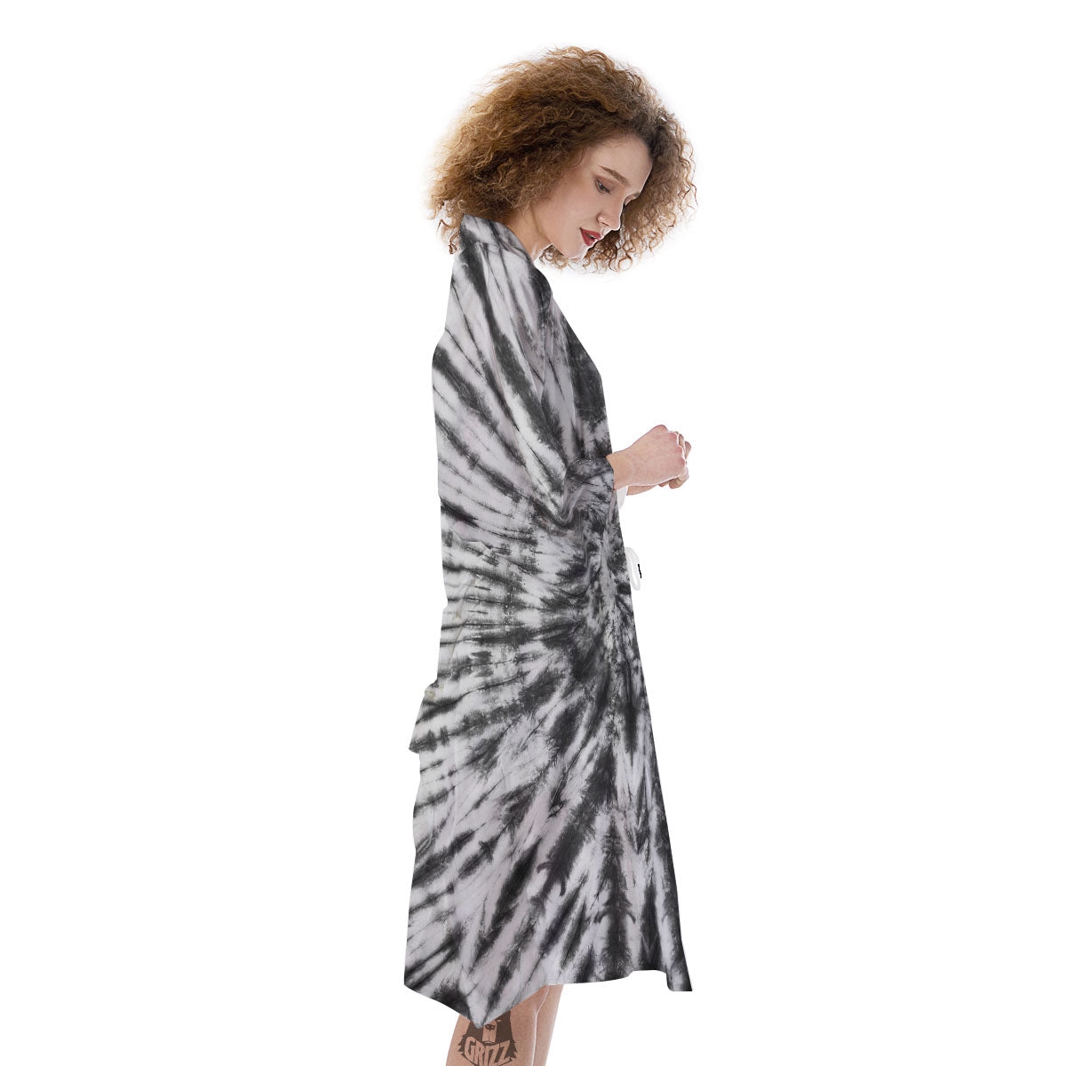 Tie Dye White And Black Print Kimono-grizzshop