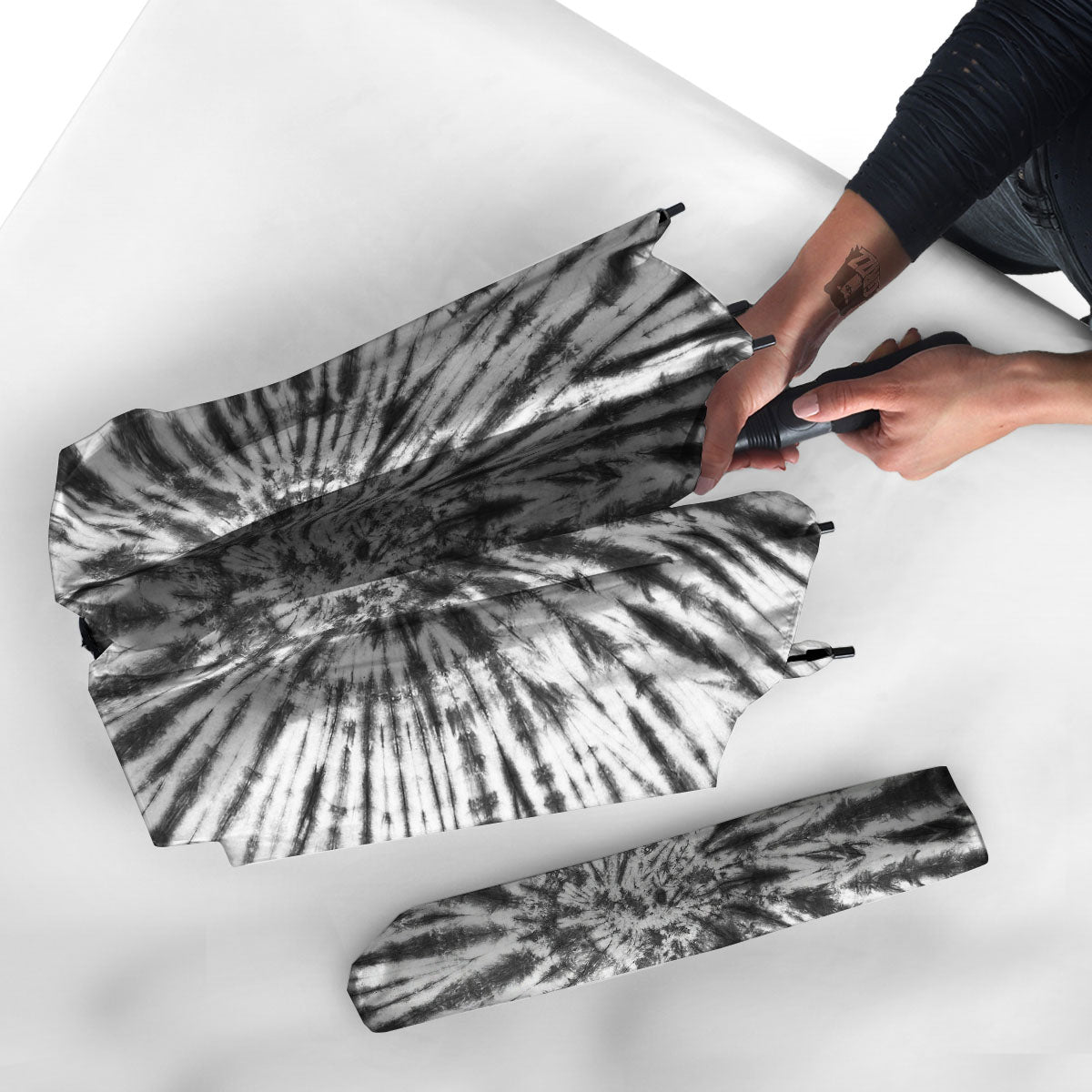 Tie Dye White And Black Print Umbrella-grizzshop