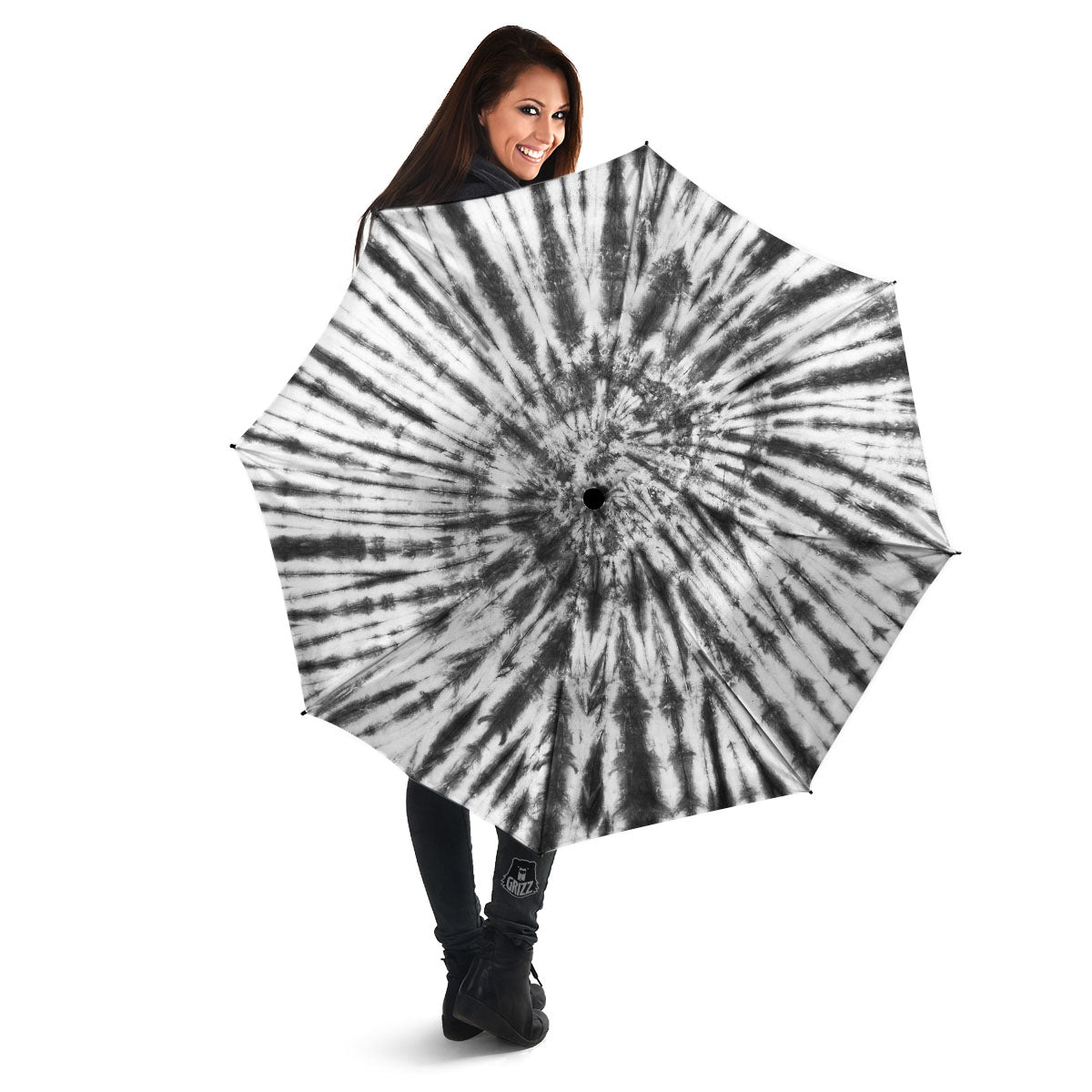 Tie Dye White And Black Print Umbrella-grizzshop