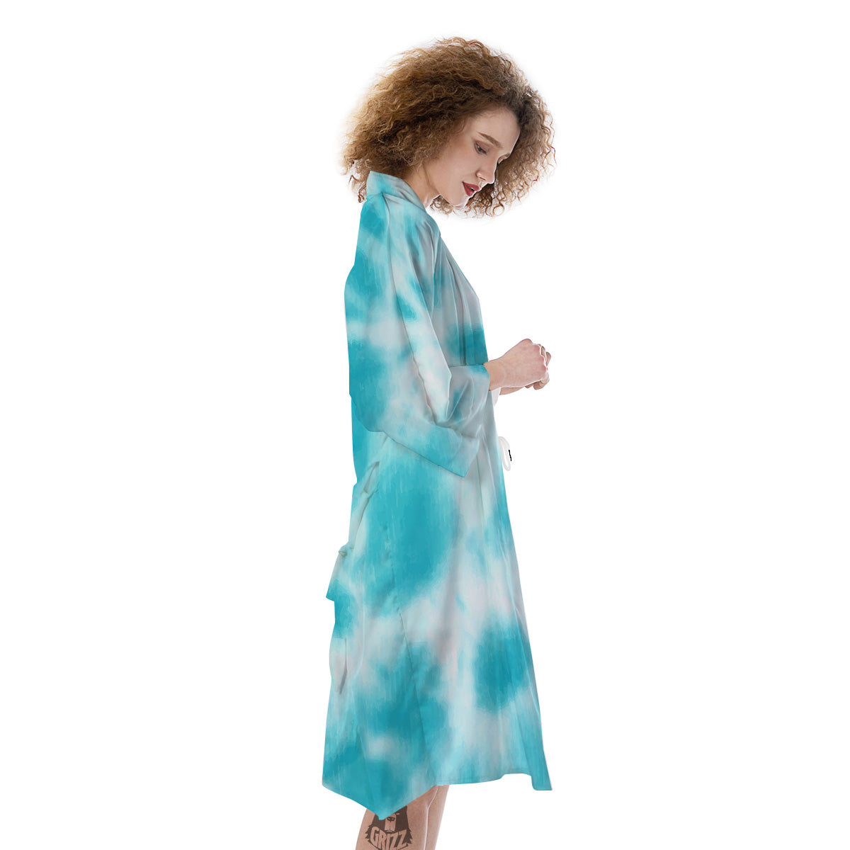 Tie Dye White And Blue Print Kimono-grizzshop