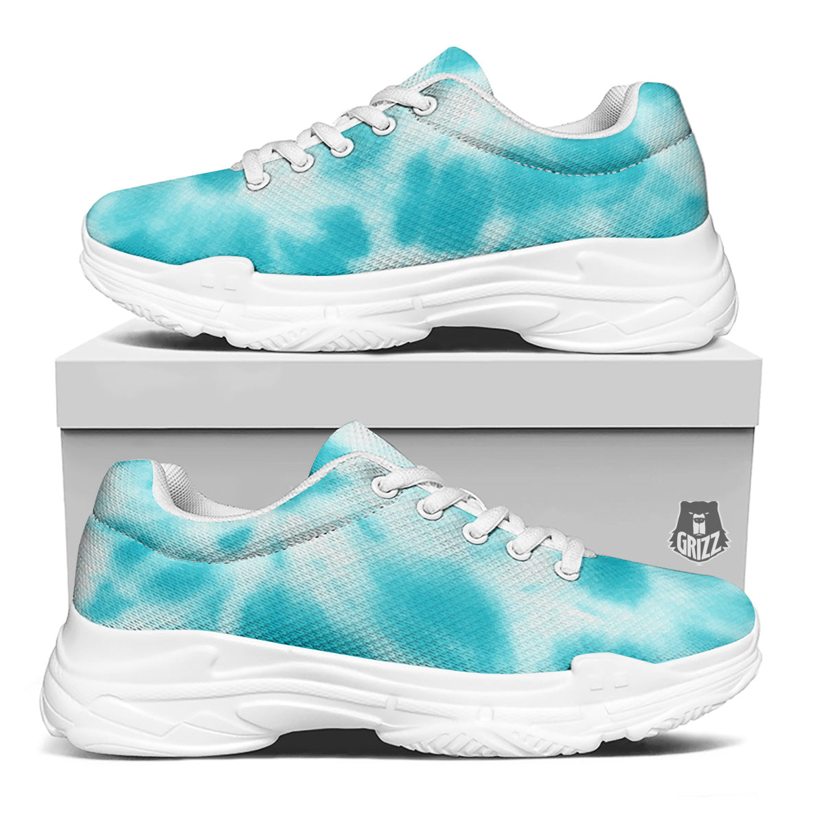 Tie Dye White And Blue Print White Chunky Shoes-grizzshop