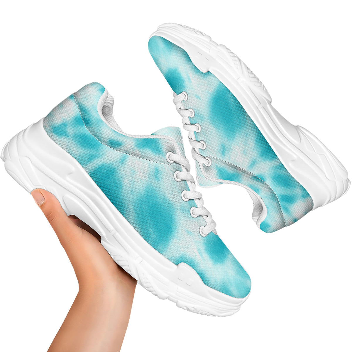 Tie Dye White And Blue Print White Chunky Shoes-grizzshop