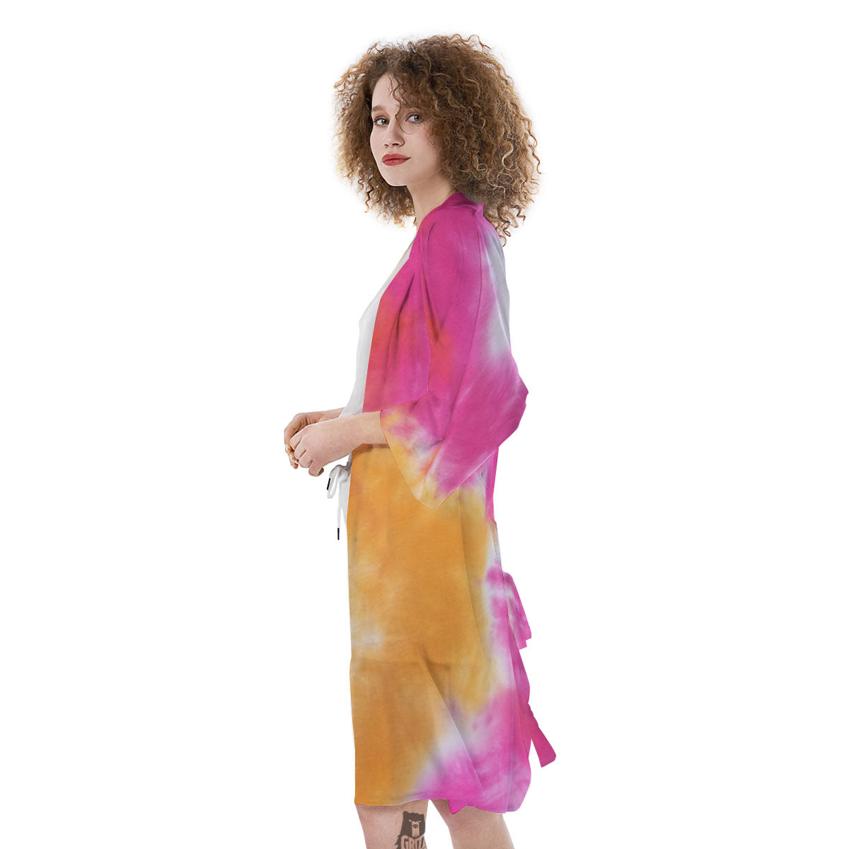 Tie Dye Yellow And Pink Print Kimono-grizzshop