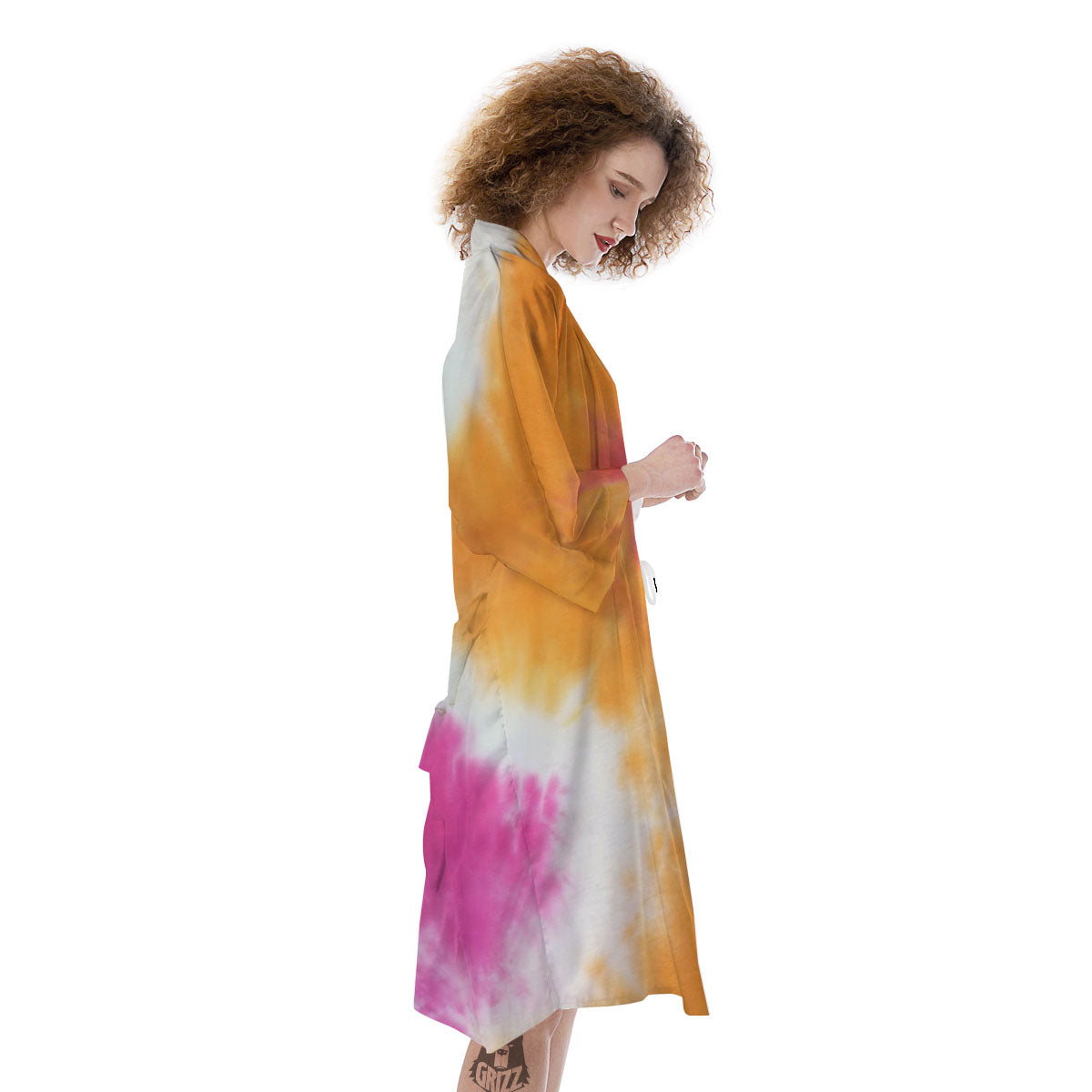 Tie Dye Yellow And Pink Print Kimono-grizzshop