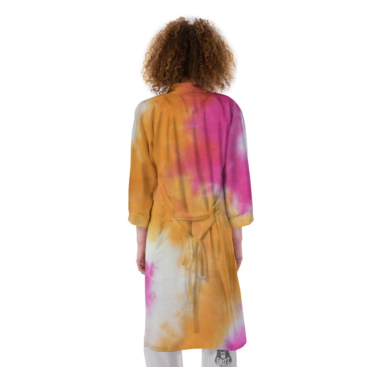 Tie Dye Yellow And Pink Print Kimono-grizzshop