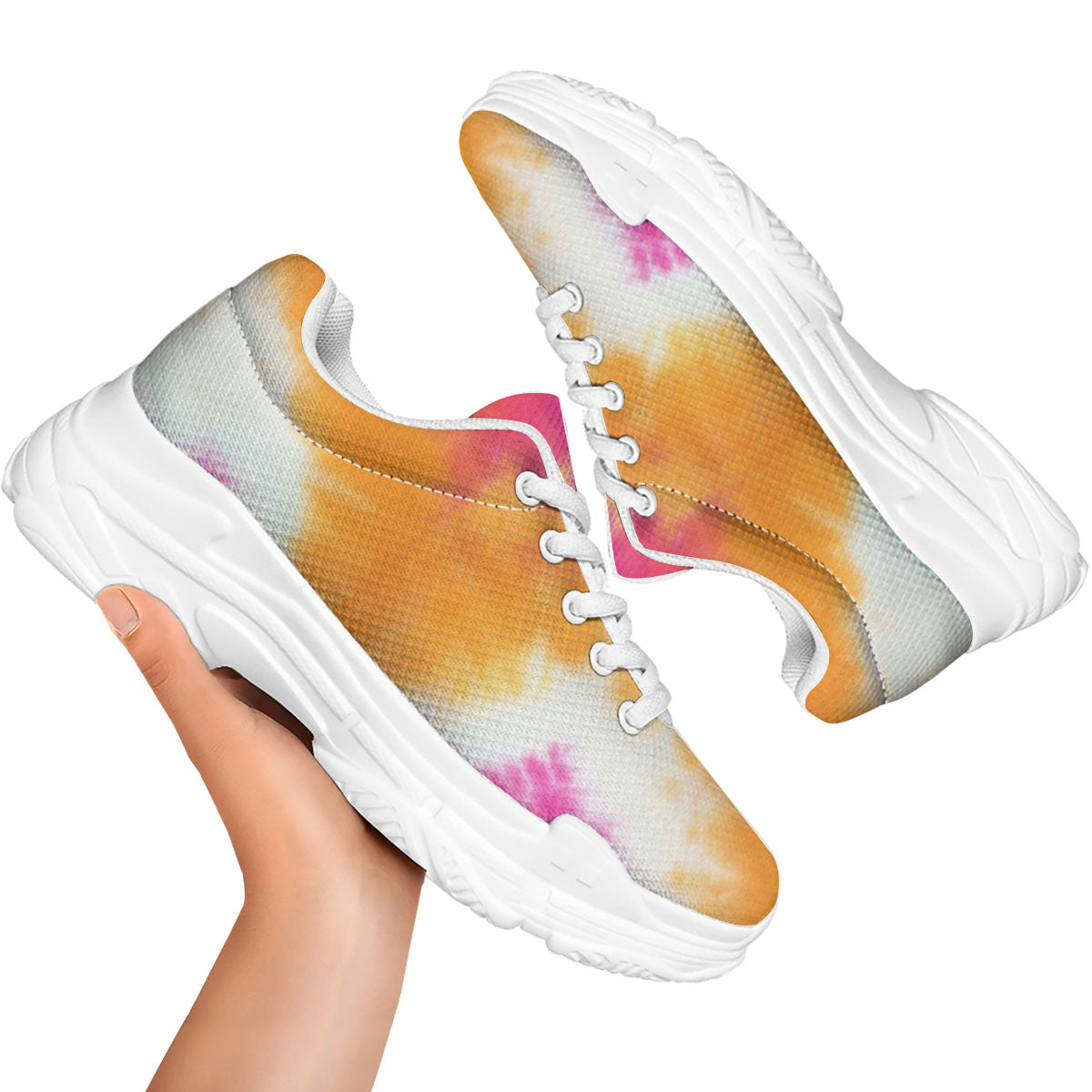 Tie Dye Yellow And Pink Print White Chunky Shoes-grizzshop