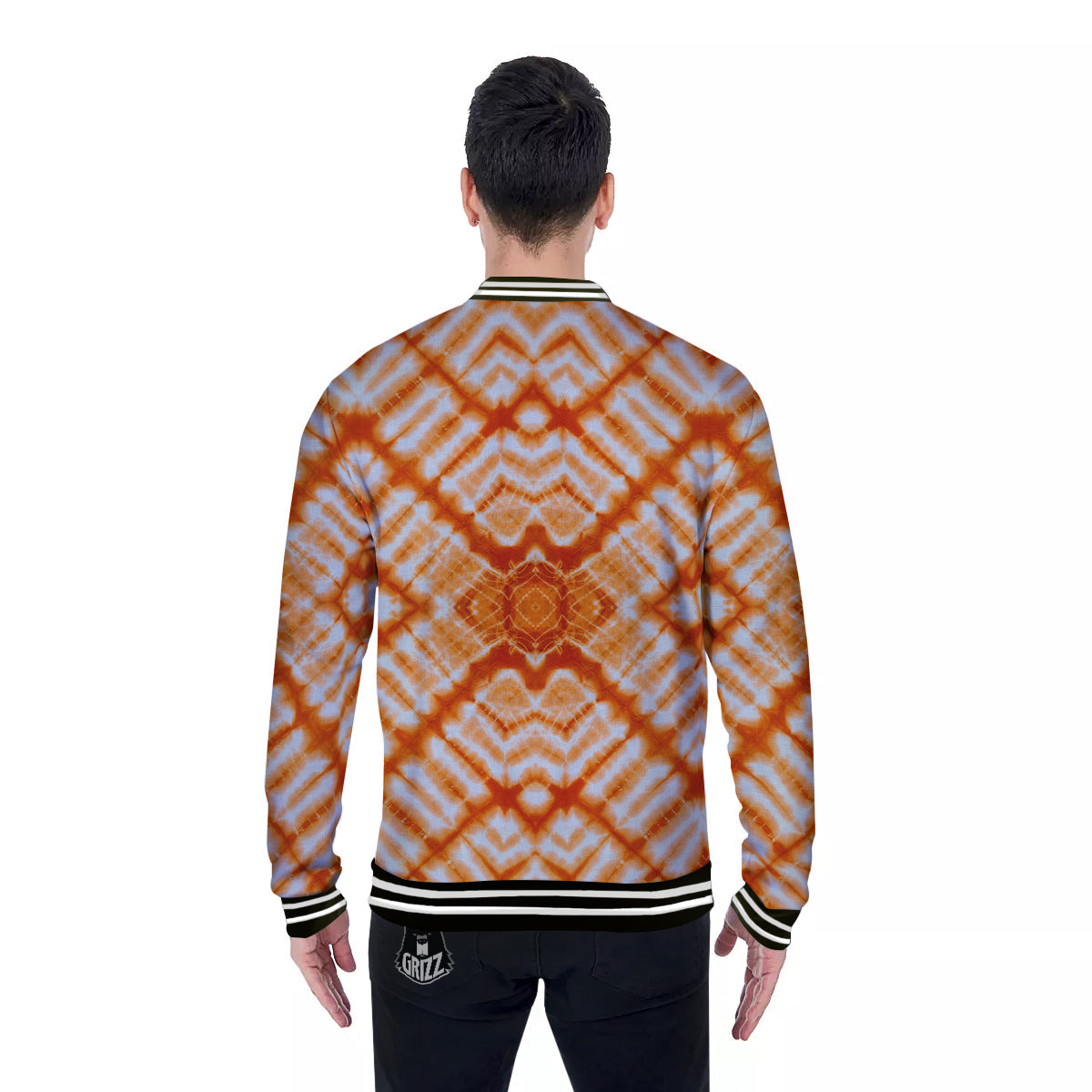 Tie Dye Zigzag Orange Watercolor Print Baseball Jacket-grizzshop