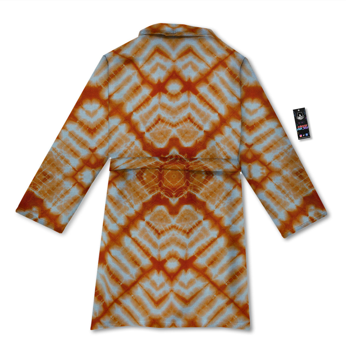 Tie Dye Zigzag Orange Watercolor Print Bathrobe-grizzshop
