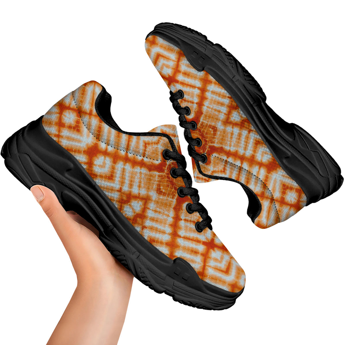Tie Dye Zigzag Orange Watercolor Print Black Chunky Shoes-grizzshop
