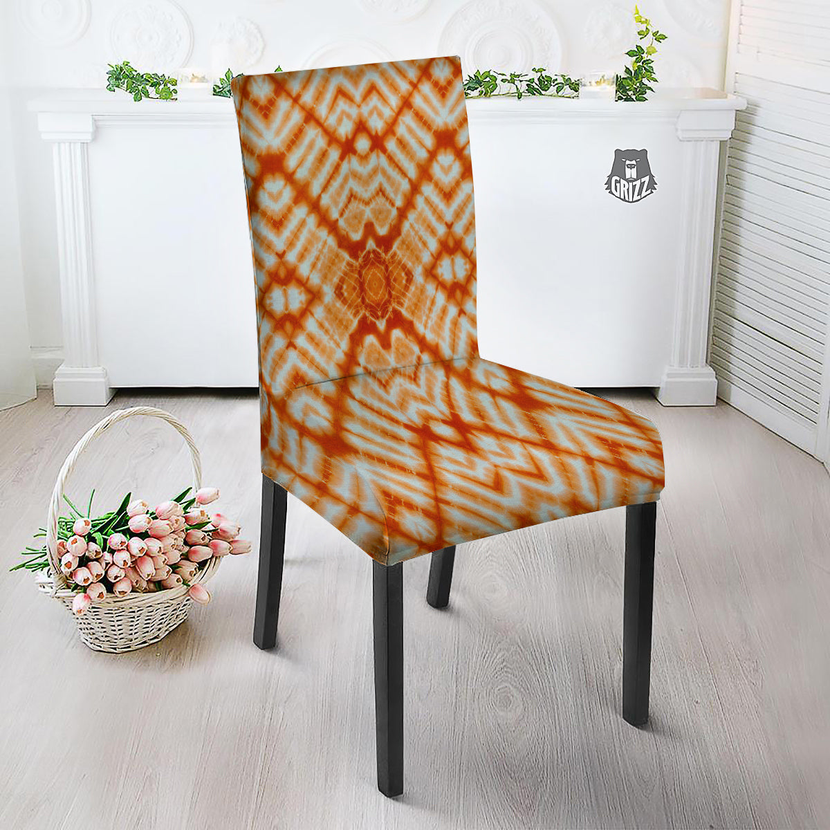 Tie Dye Zigzag Orange Watercolor Print Dining Chair Slipcover-grizzshop
