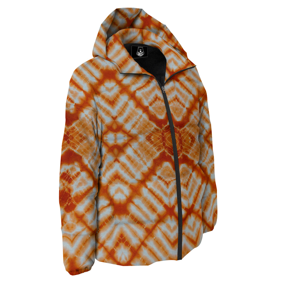 Tie Dye Zigzag Orange Watercolor Print Down Jacket-grizzshop