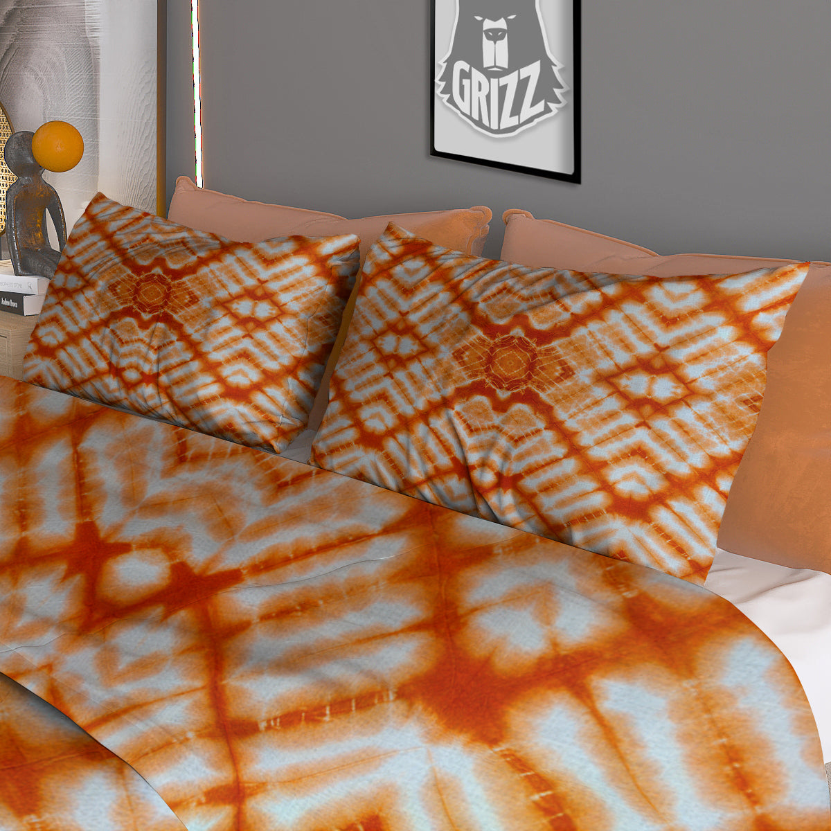 Tie Dye Zigzag Orange Watercolor Print Duvet Cover Bedding Set