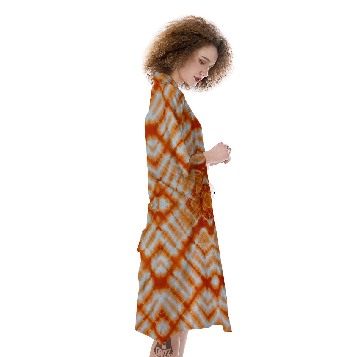 Tie Dye Zigzag Orange Watercolor Print Kimono-grizzshop
