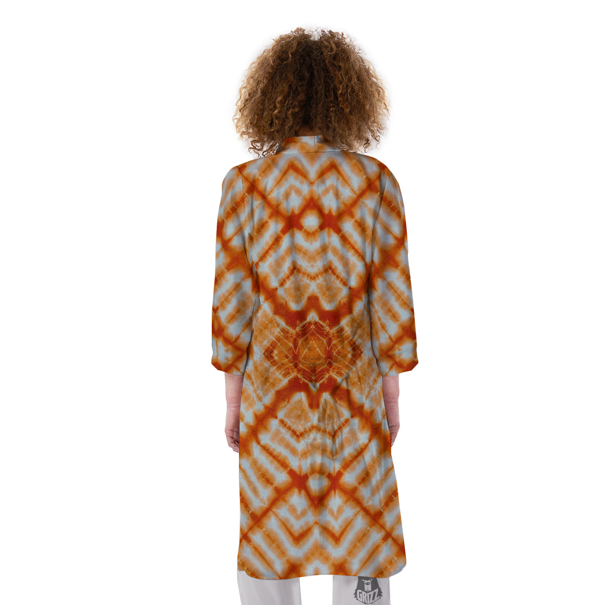 Tie Dye Zigzag Orange Watercolor Print Kimono-grizzshop