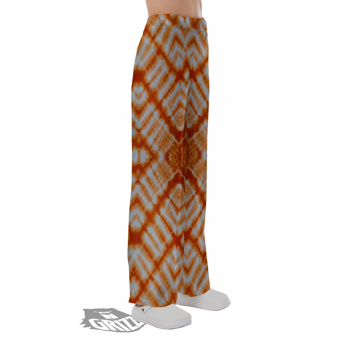 Tie Dye Zigzag Orange Watercolor Print Pajama Pants-grizzshop