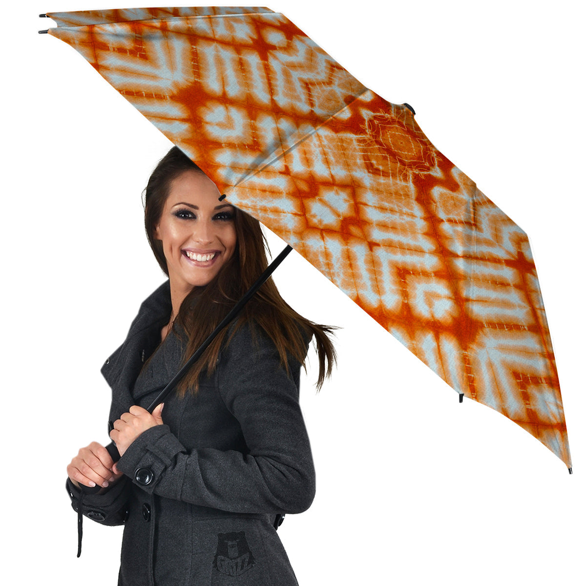 Tie Dye Zigzag Orange Watercolor Print Umbrella-grizzshop