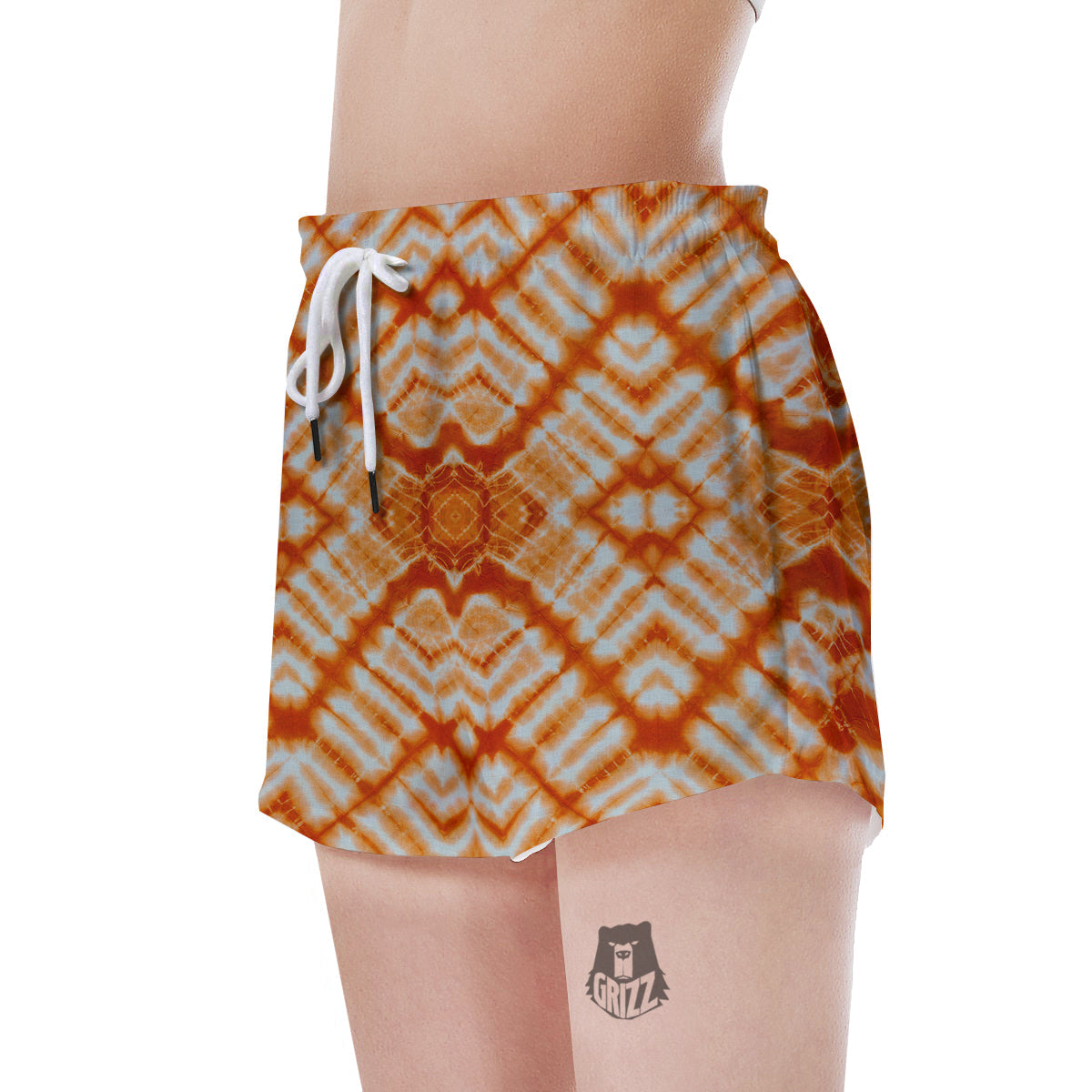 Tie Dye Zigzag Orange Watercolor Print Women's Shorts-grizzshop