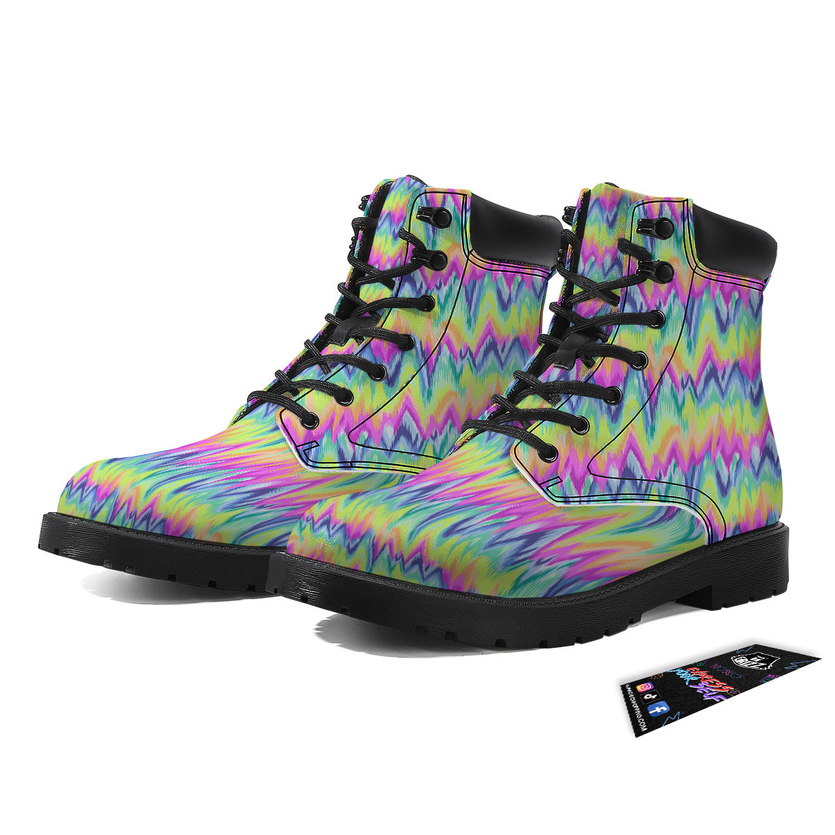 Tie Dye Zigzag Rainbow Print Pattern Boots-grizzshop