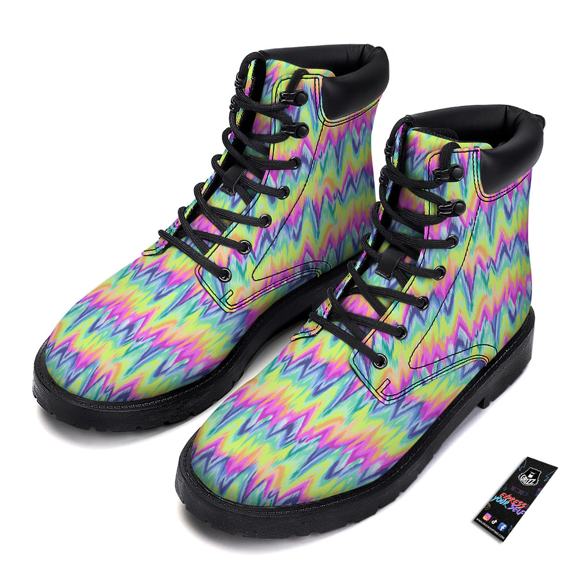 Tie Dye Zigzag Rainbow Print Pattern Boots-grizzshop