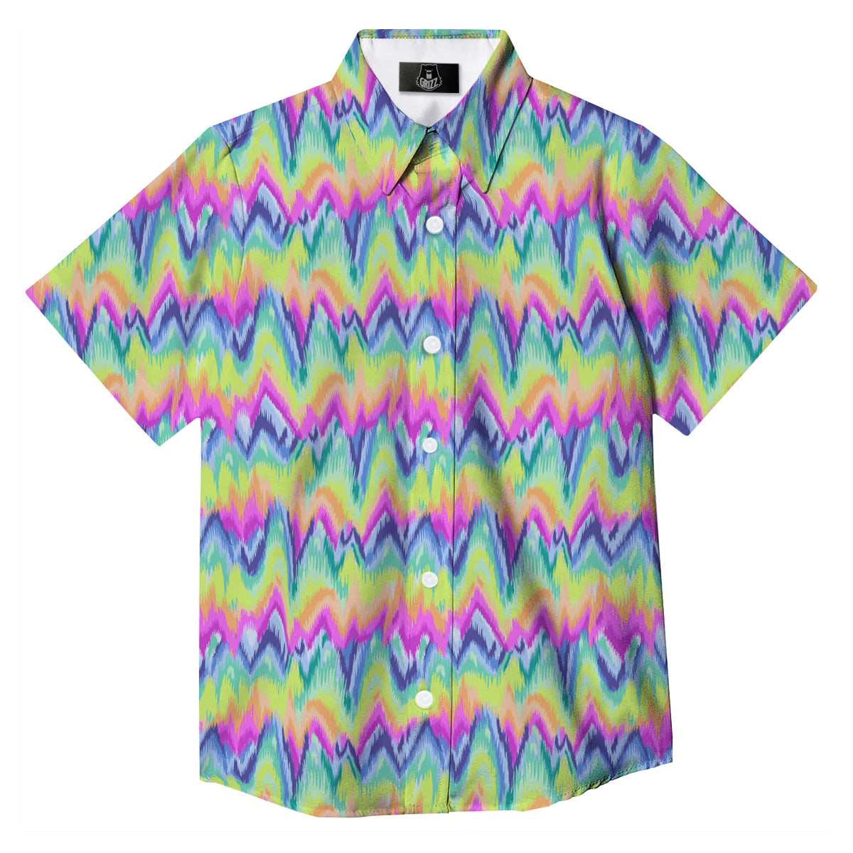 Tie Dye Zigzag Rainbow Print Pattern Button Up Shirt-grizzshop