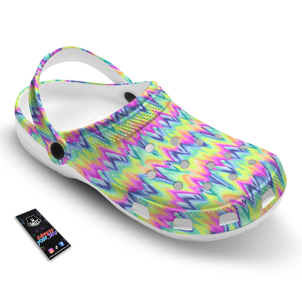 Tie Dye Zigzag Rainbow Print Pattern Clog-grizzshop