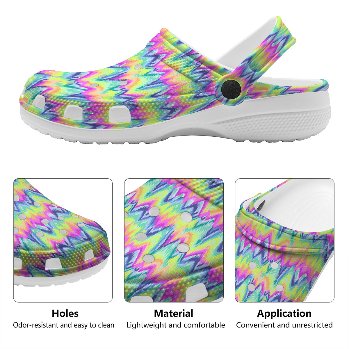 Tie Dye Zigzag Rainbow Print Pattern Clog-grizzshop