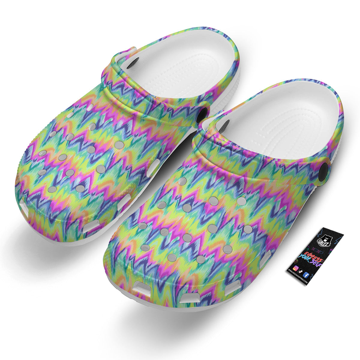 Tie Dye Zigzag Rainbow Print Pattern Clog-grizzshop