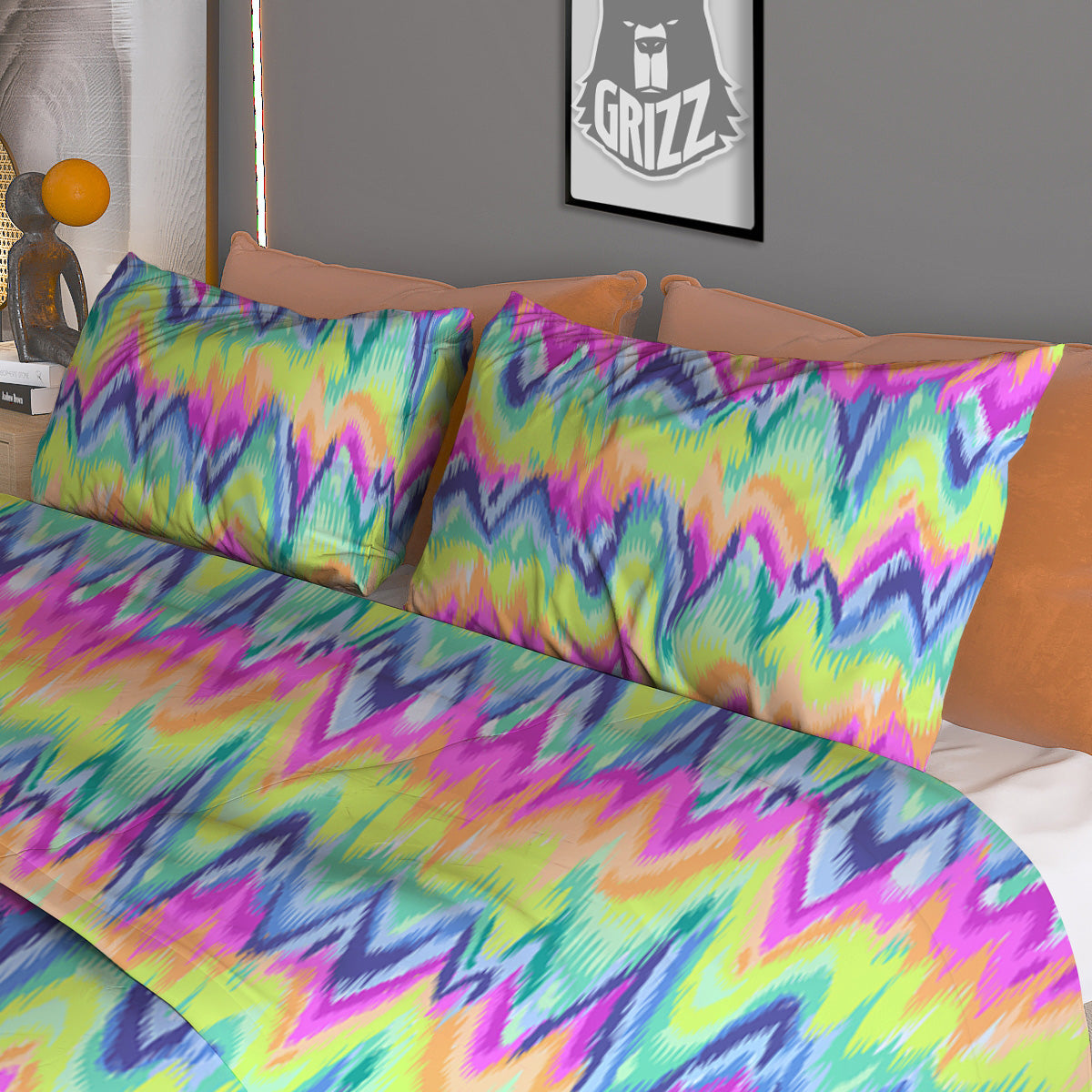 Tie Dye Zigzag Rainbow Print Pattern Duvet Cover Bedding Set