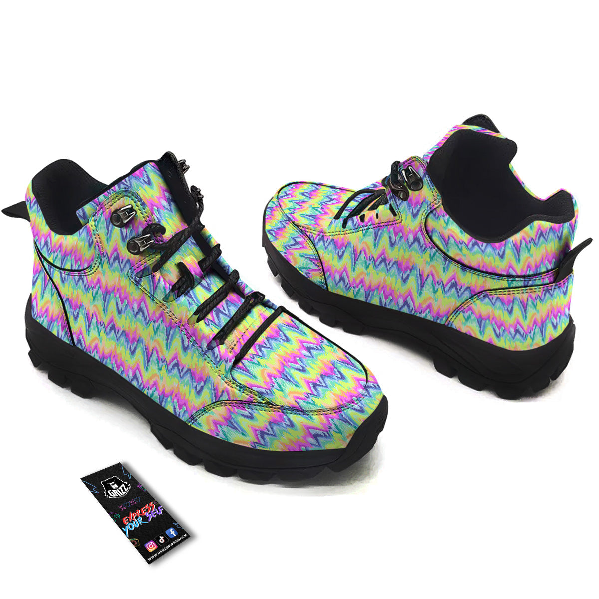 Tie Dye Zigzag Rainbow Print Pattern Hiking Shoes-grizzshop