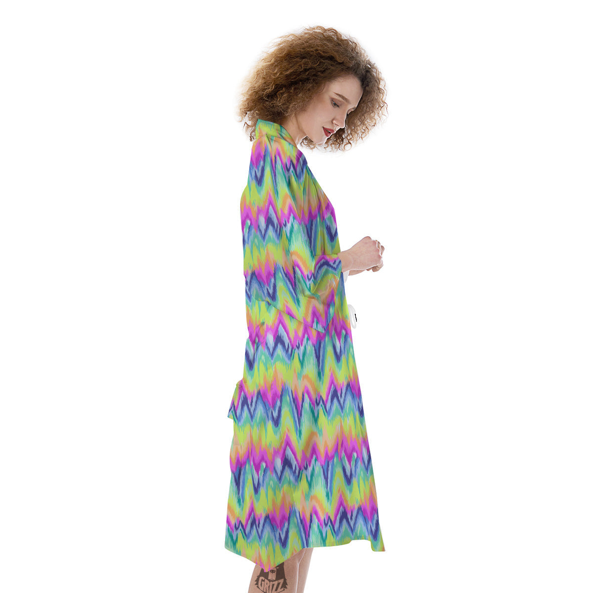Tie Dye Zigzag Rainbow Print Pattern Kimono-grizzshop