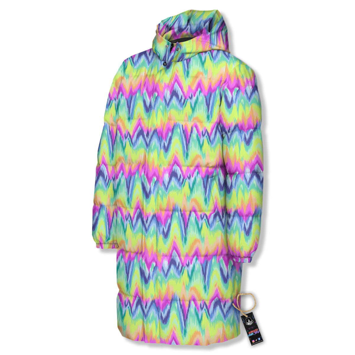 Tie Dye Zigzag Rainbow Print Pattern Long Down Jacket-grizzshop