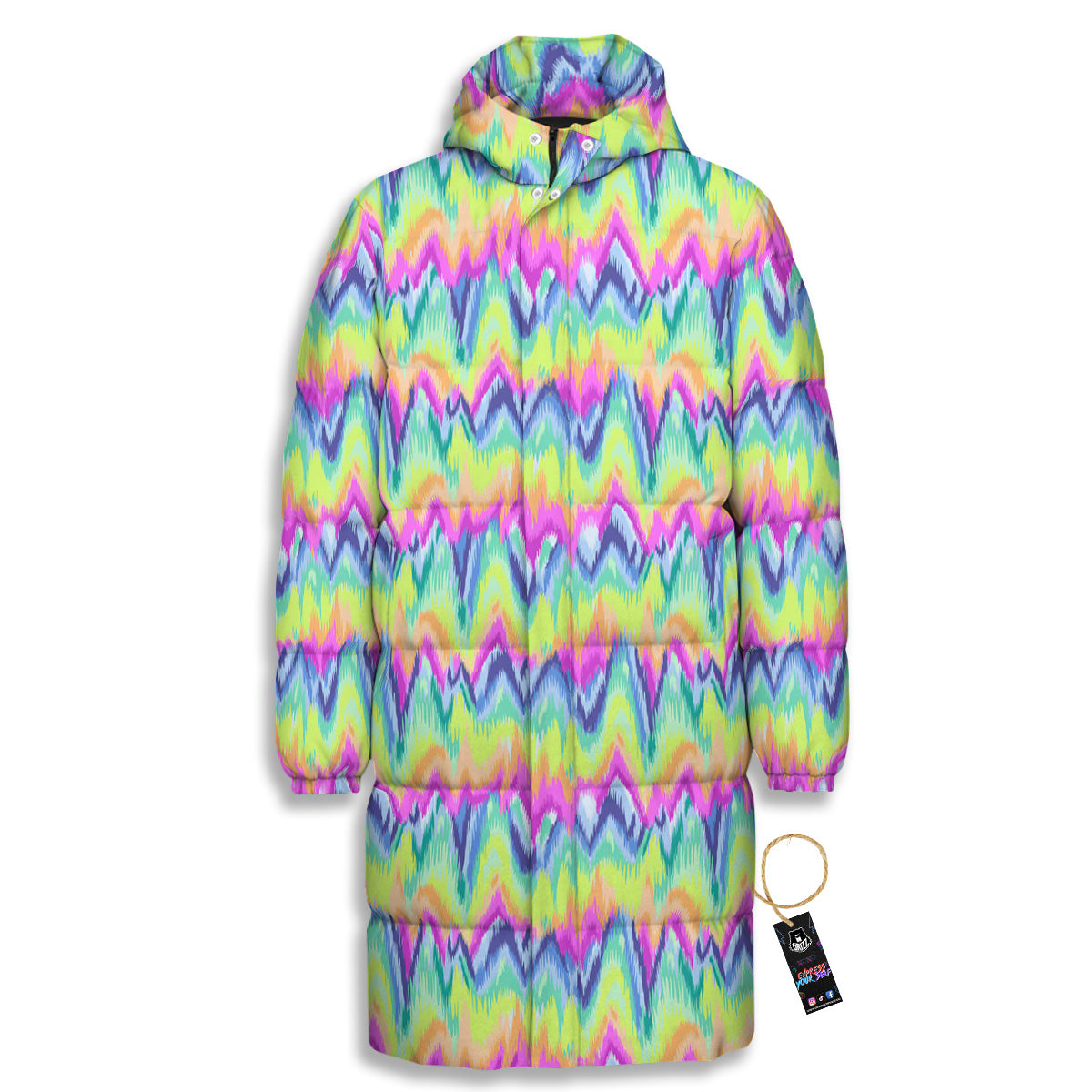 Tie Dye Zigzag Rainbow Print Pattern Long Down Jacket-grizzshop