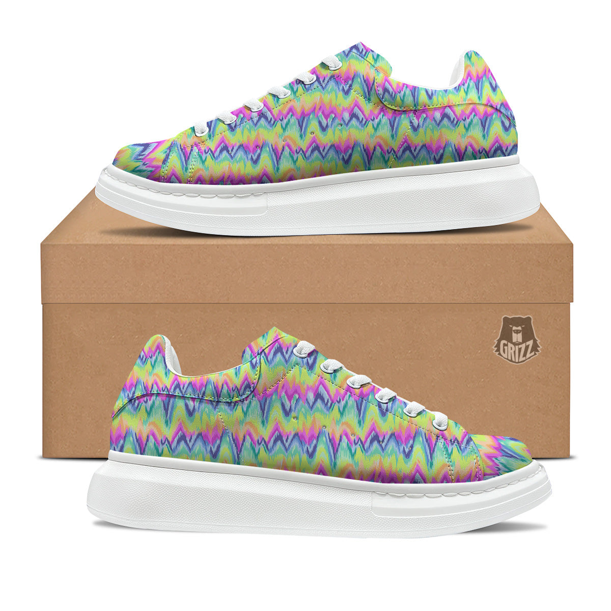 Tie Dye Zigzag Rainbow Print Pattern Platform Shoes-grizzshop